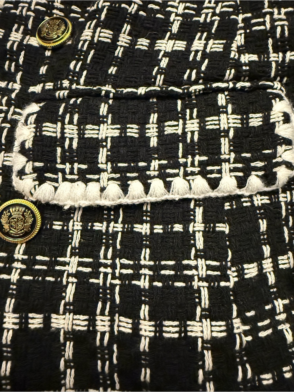 Laundry Shelli Segal Black White Plaid Tweed Blazer Jacket Blanket Stitch Med - Picture 9 of 11